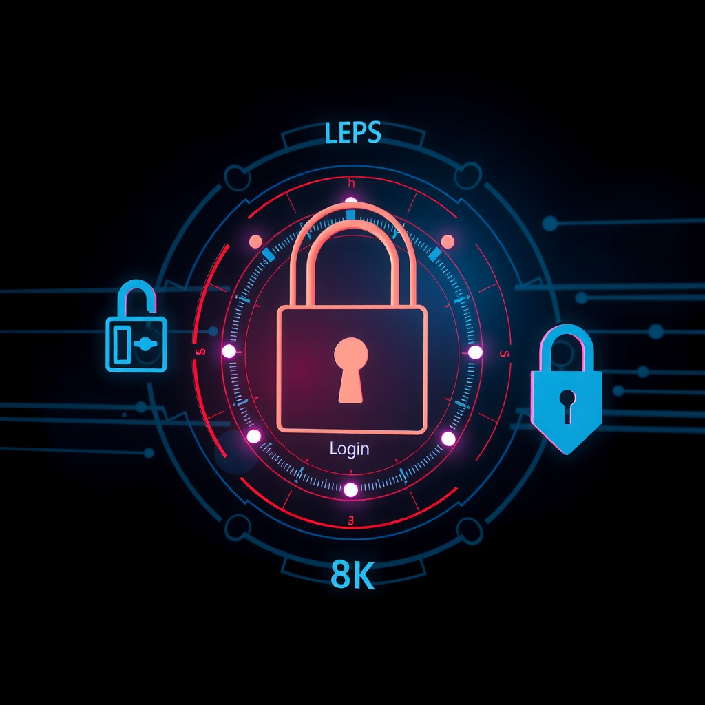 Interface de connexion sécurisée avec icône de cadenas, authentification à deux facteurs et symboles de sécurité numérique pour protéger les comptes utilisateurs