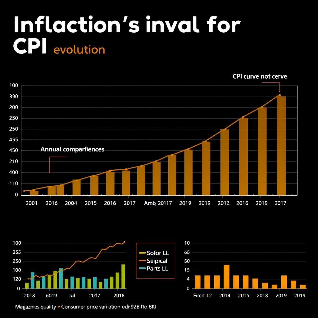 Graphique détaillé de l'évolution de l'inflation avec courbe de l'IPC, comparaisons mensuelles et annuelles, et indicateurs de variation des prix à la consommation