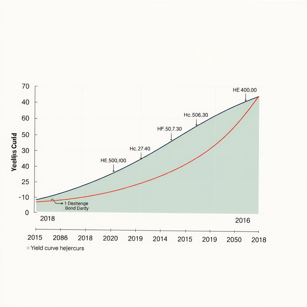 Graphique sophistiqué de la courbe des taux d'intérêt montrant les rendements obligataires selon différentes maturités, avec comparaisons historiques et zones d'inversion de courbe